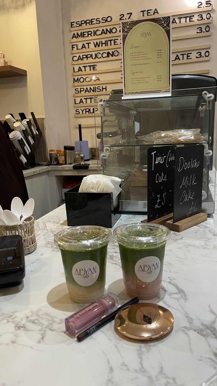 The marble counter and espresso machine