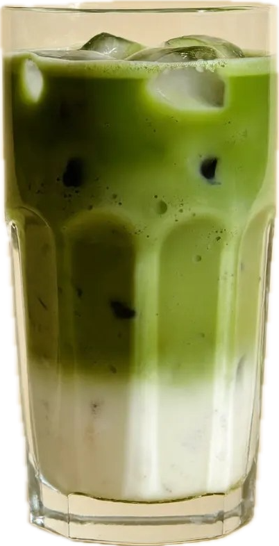 Iced matcha latte in a tall glass